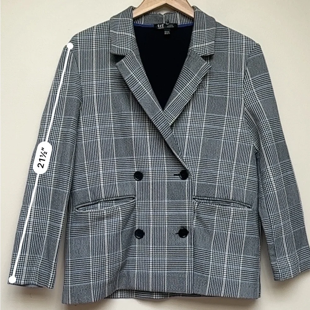 Zara‎ TRF Plaid Double Breasted Blazer Gray Check Small-Medium